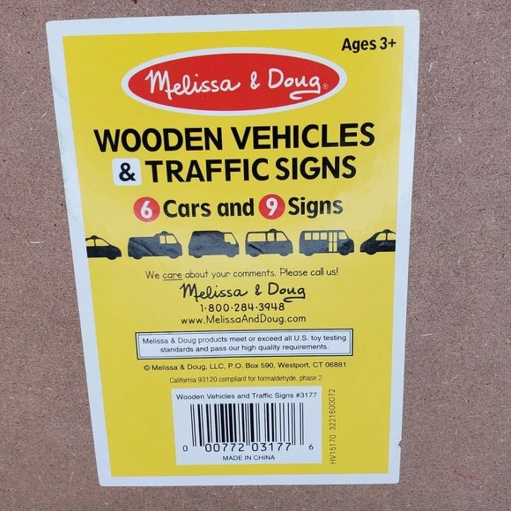 Melissa & Doug Wooden Vehicles and Traffic Signs‎ 7 Cars 4 Signs Set 3177 Tray